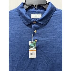 Cubavera Men Navy Peony HTR Short Sleeve Polo Size Small